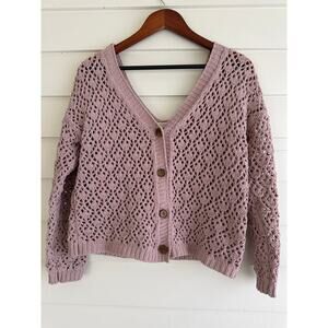 Nicole Miller Artelier Pink Crochet Crop Knit Sweater Balletcore Soft Girl Boho